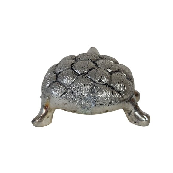 Sea Turtle White Metal Tortoise Sculpture Embossed Silver Tone Nautical Decor - Picture 4 of 15